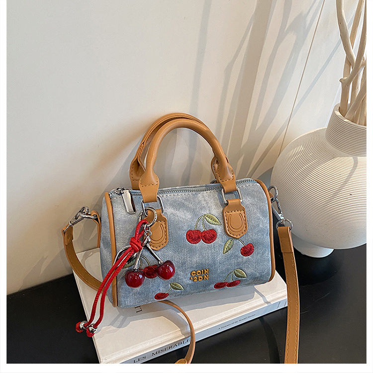 Clea Embroidered Denim Crossbody Bag