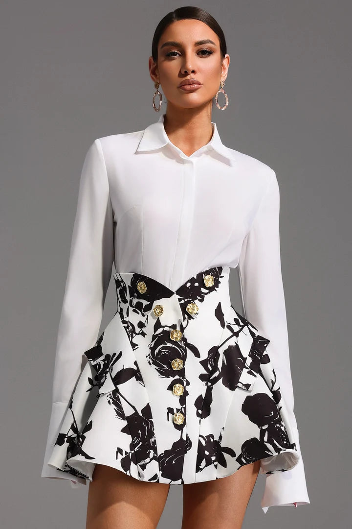Eithne Long Sleeve Printed Mini Skirt Set