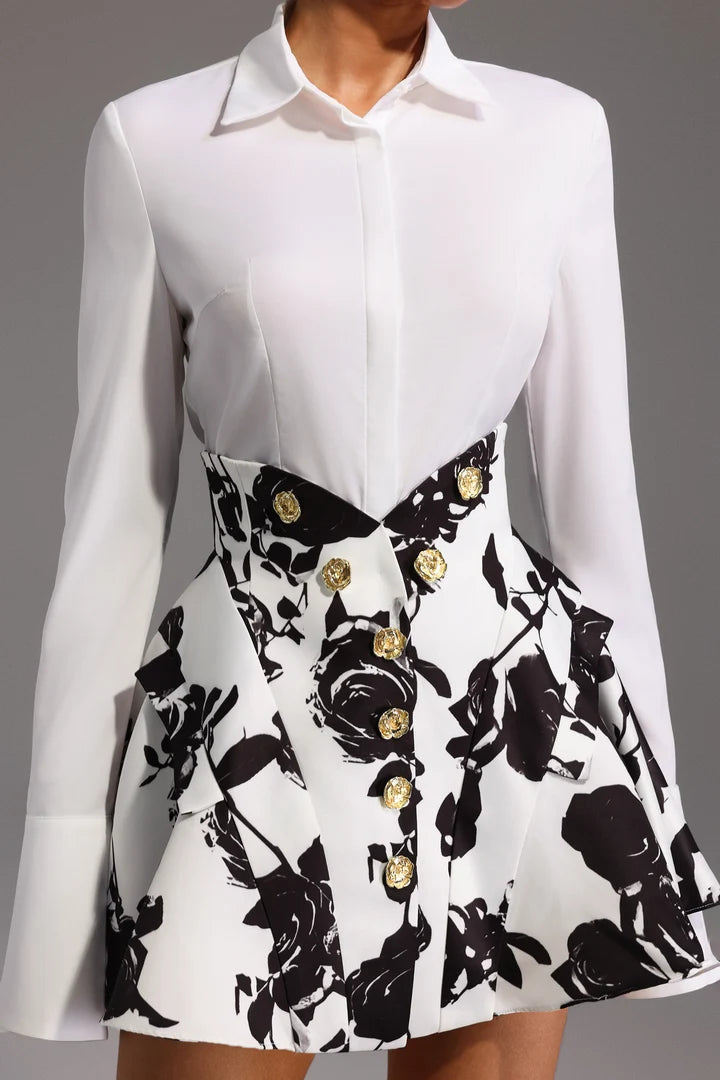 Eithne Long Sleeve Printed Mini Skirt Set