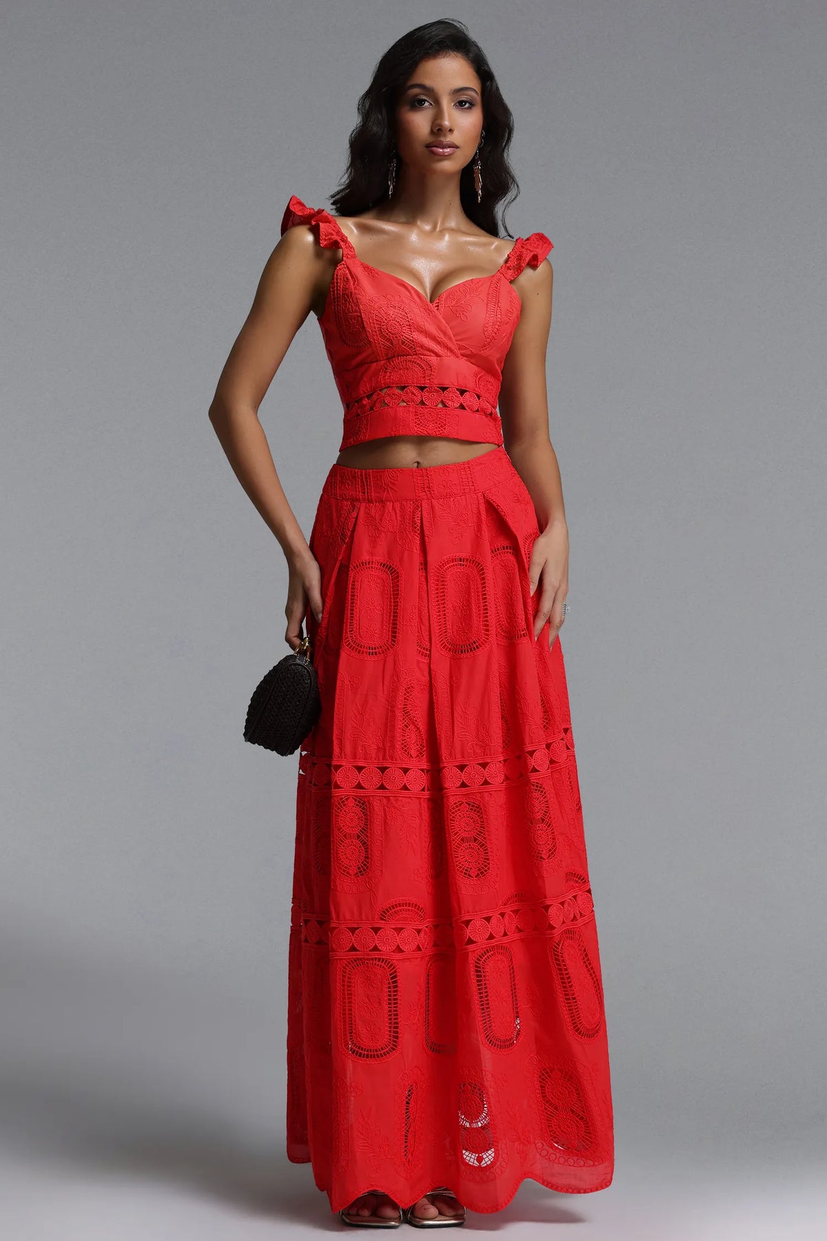 Lali V Neck Woven Skirt And Top Set