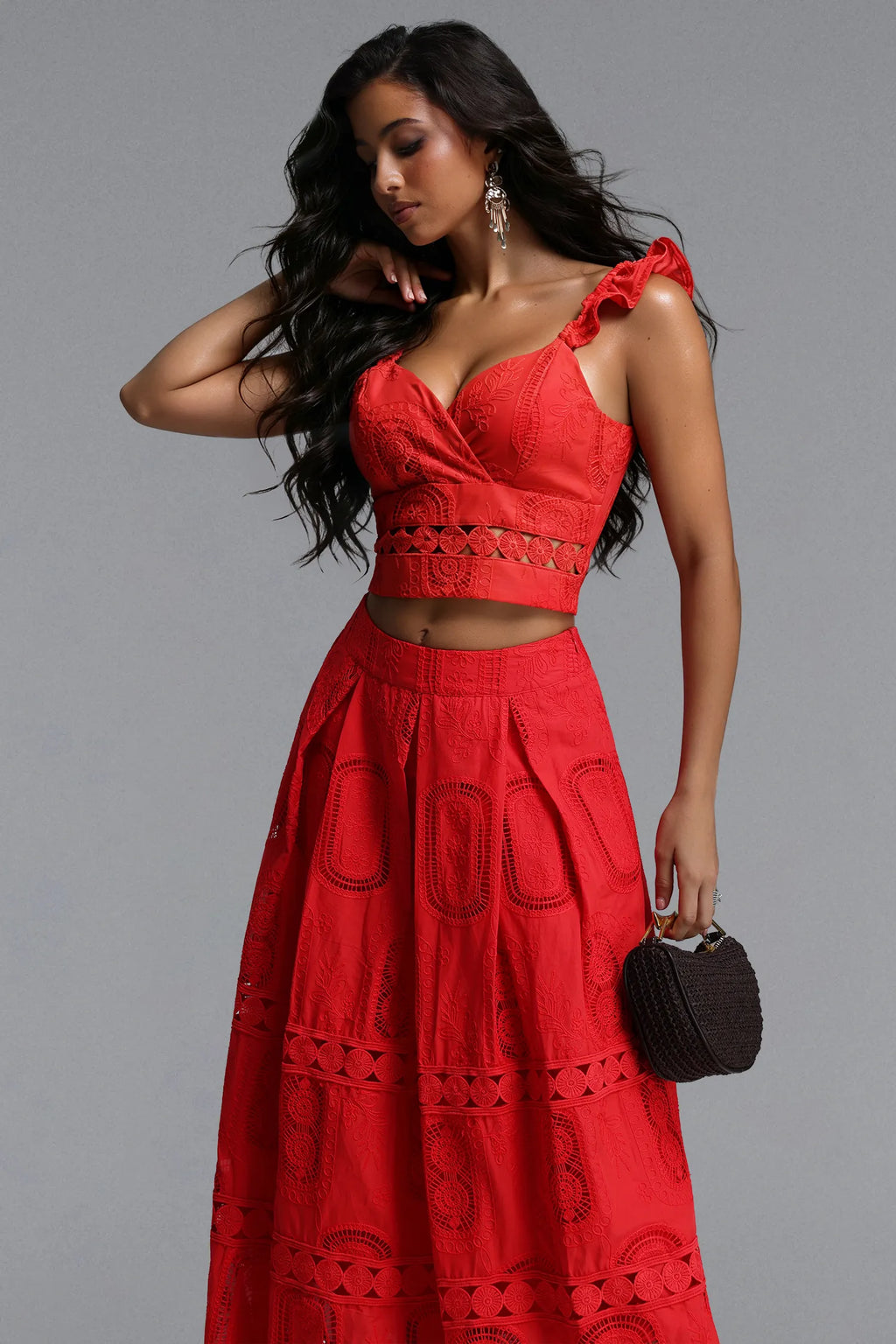 Lali V Neck Woven Skirt And Top Set
