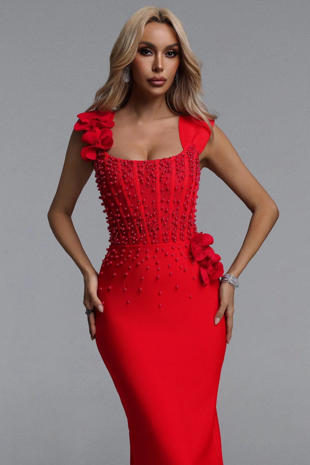 Oria Square Neck Pearl Dress