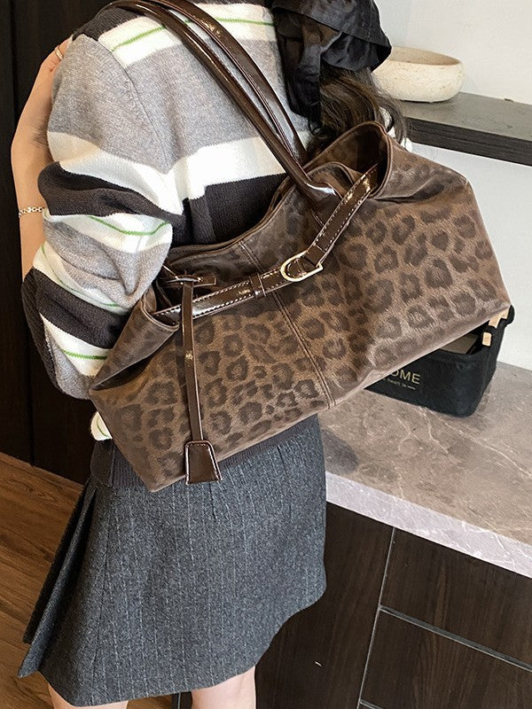 Rumi Retro Leopard Print Canvas Tote Bag