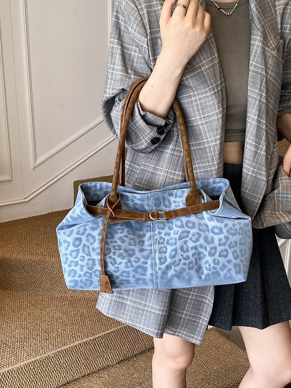 Rumi Retro Leopard Print Canvas Tote Bag