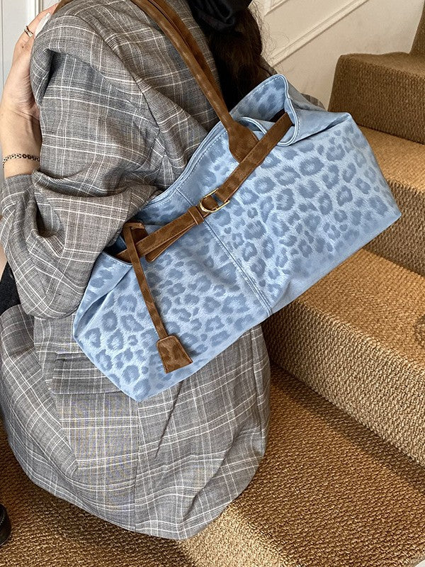 Rumi Retro Leopard Print Canvas Tote Bag