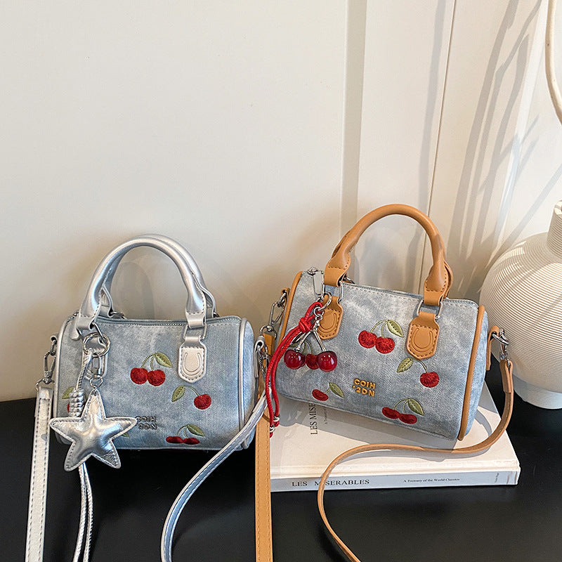 Clea Embroidered Denim Crossbody Bag