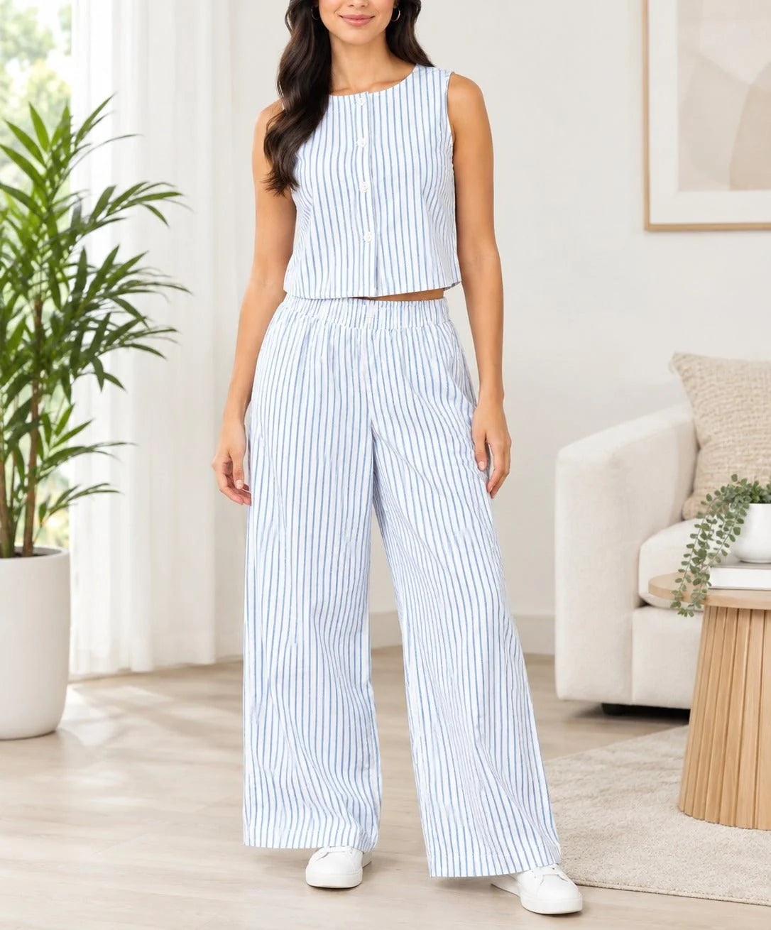 Nina Striped Two Piece Pants Set