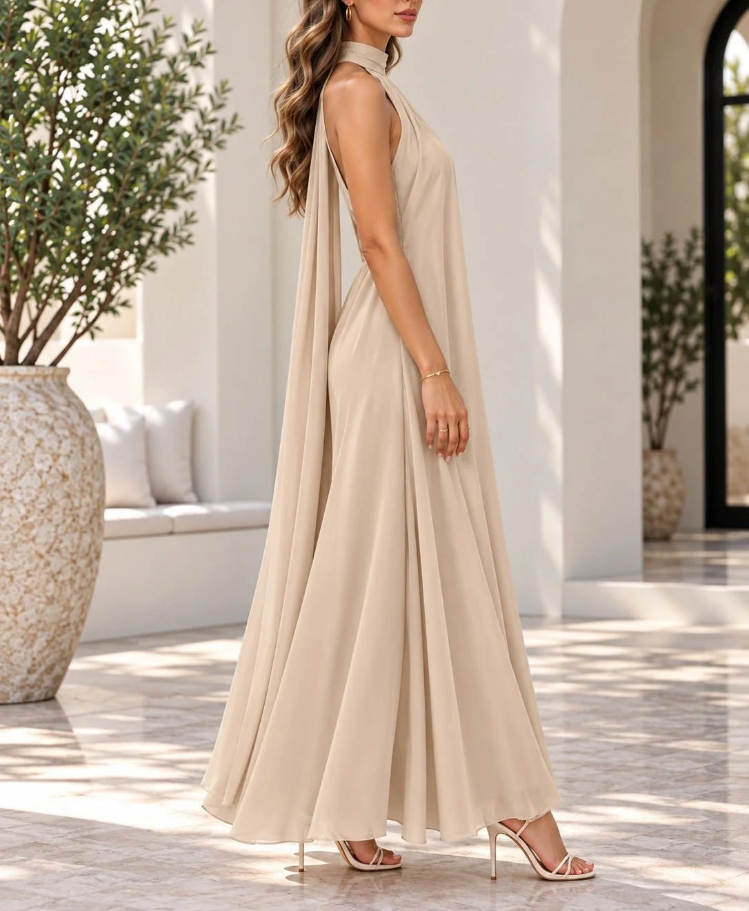 Elle halter neck maxi dress