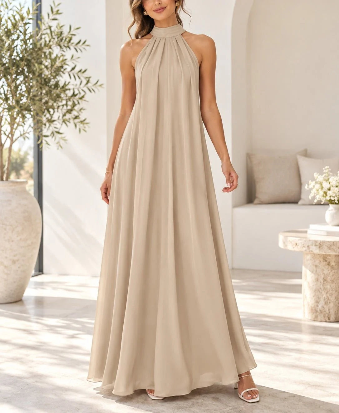 Elle halter neck maxi dress