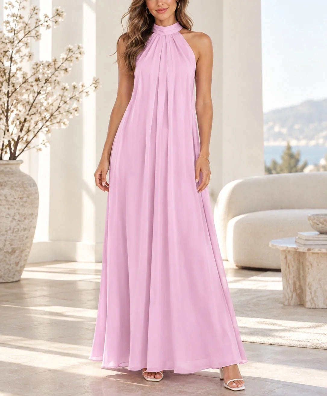 Elle halter neck maxi dress